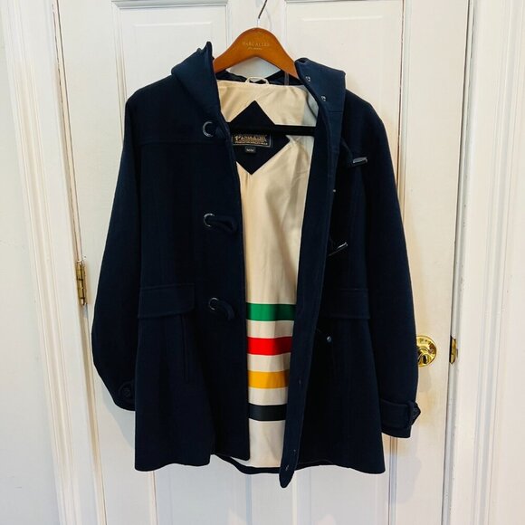 Pendleton Women's Wool Striped Interior Toggle Jacket Coat Size M Navy Blue - Picture 14 of 16